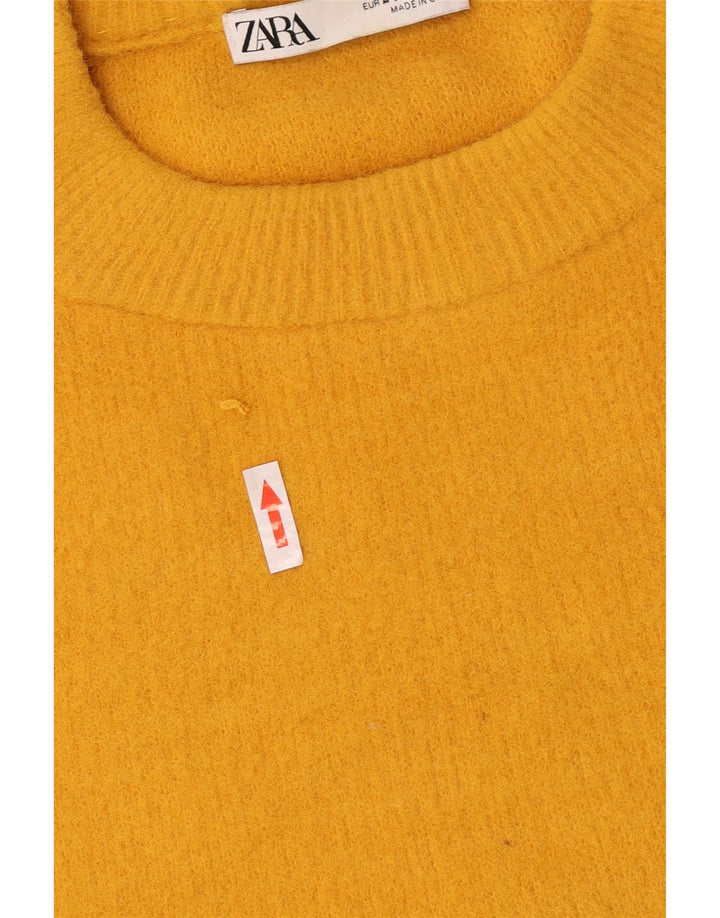 Zara Γυναικείο πουλόβερ με λαιμόκοψη UK 14 Medium Yellow Nylon