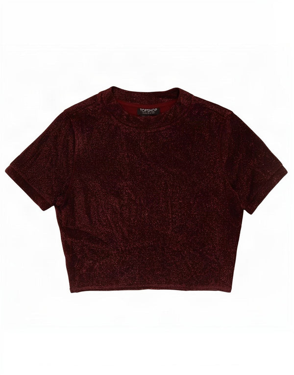 Topshop Γυναικεία Crop Μπλούζα Top UK 8 Small Maroon Flecked Viscose