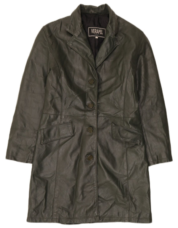 Vintage Γυναικείο Δερμάτινο Παλτό UK 14 Medium Khaki Leather