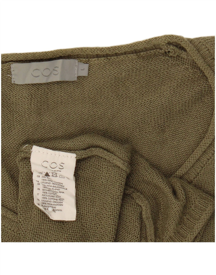 Ανδρικό πουλόβερ Cos Crew Neck Jumper Μεγάλο Χακί Βαμβακερό
