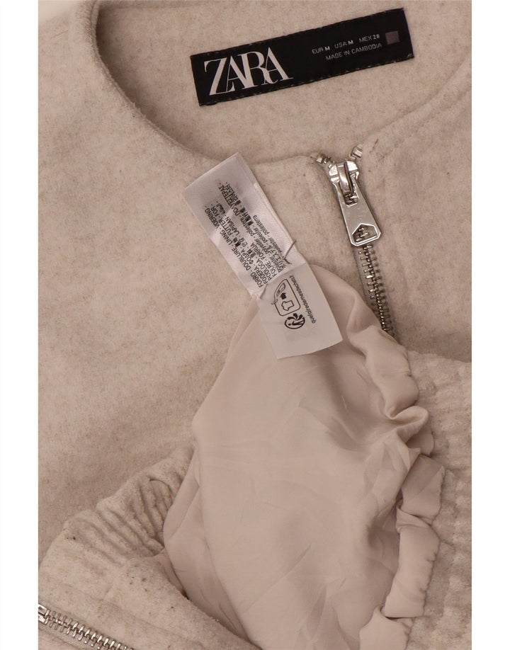 Zara Γυναικείο Crop Bomber Jacket UK 14 Medium Grey Polyester