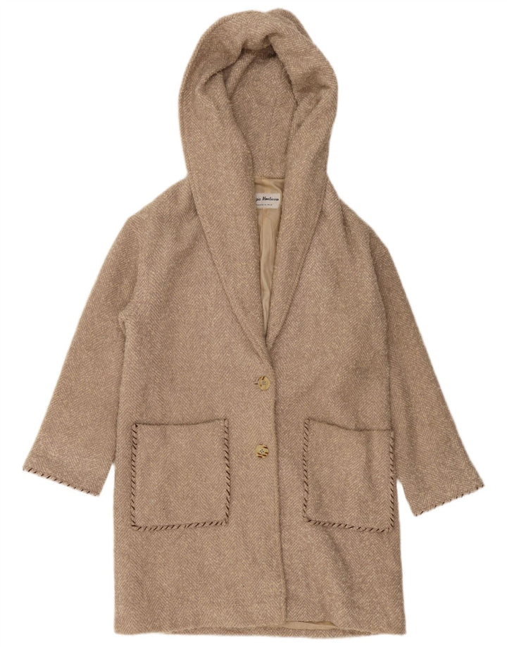 VINTAGE Γυναικείο πανωφόρι με κουκούλα UK 10 Small Beige Ψαροκόκκαλο