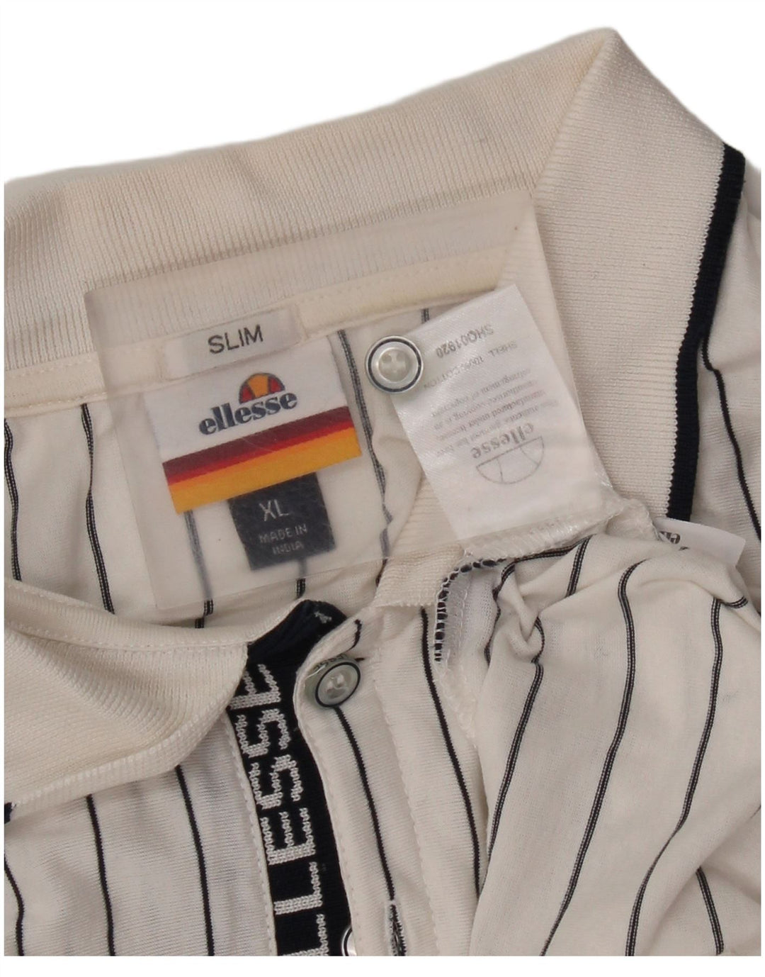 Ellesse Ανδρικό Slim Πόλο Μπλουζάκι XL Λευκό βαμβακερό ριγέ