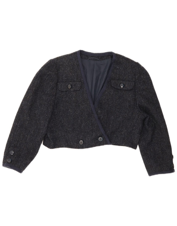 Vintage γυναικείο μπουφάν Bolero με μανίκια 3/4 UK 12 Medium Navy Blue Ψαροκόκκαλο