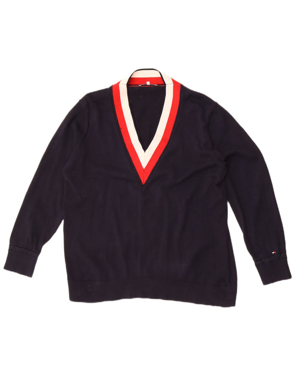 Tommy Hilfiger γυναικείο πουλόβερ με λαιμόκοψη UK 18 XL Navy Blue Colorblock