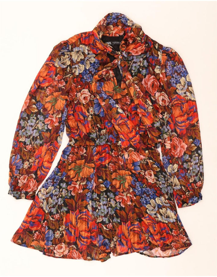 Γυναικείο φόρεμα ZARA Μπροστινή γραβάτα A-Line UK 12 Medium πολύχρωμο Floral