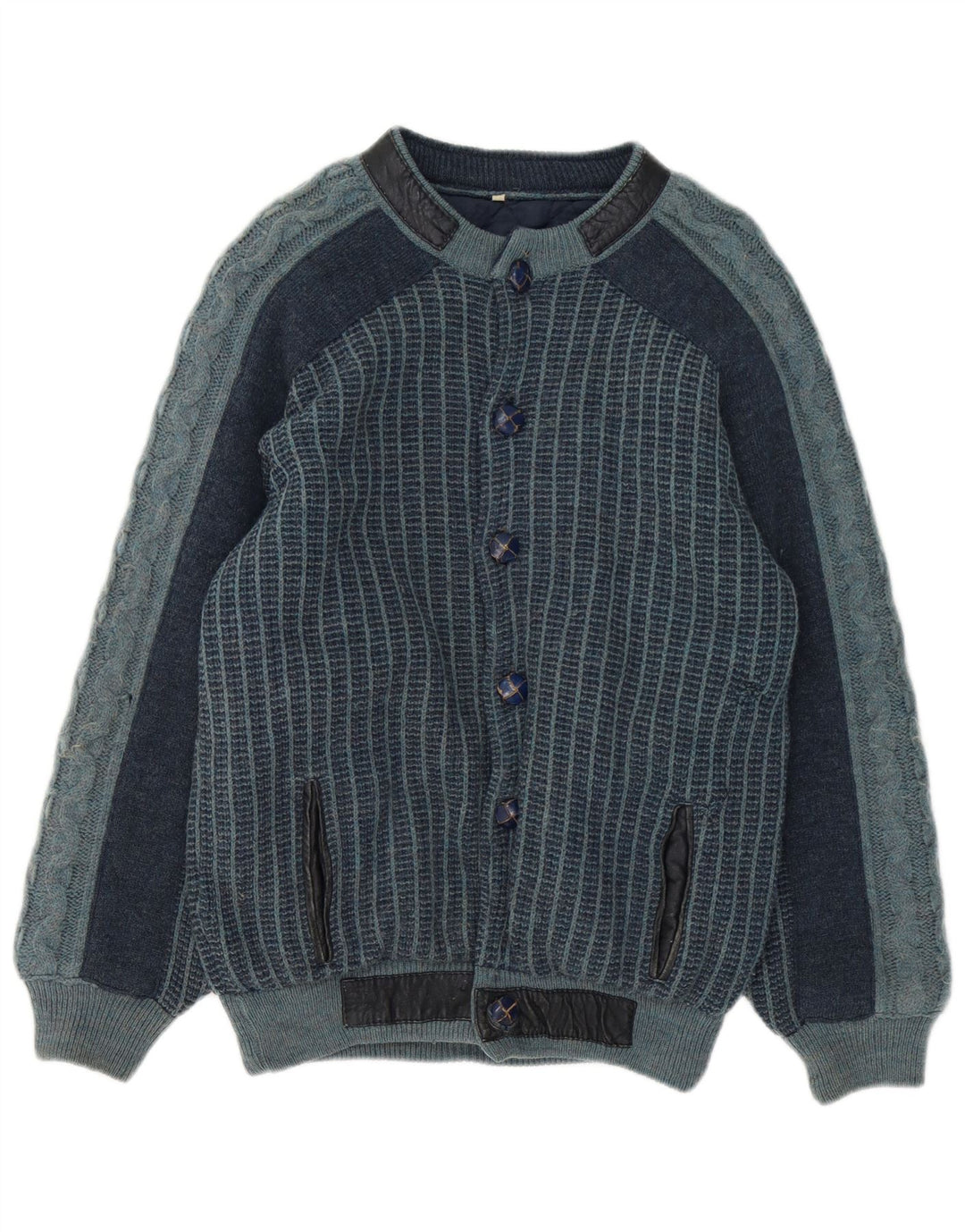 Vintage Ανδρικό πλεκτό μπουφάν Bomber IT 48 Medium Navy Blue ριγέ ακρυλικό