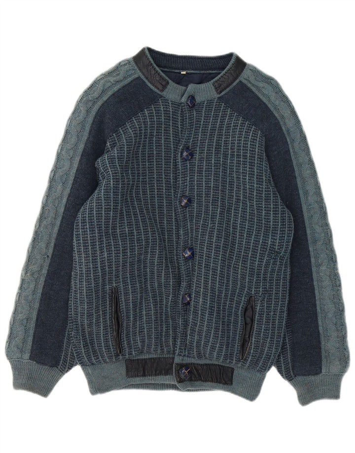 Vintage Ανδρικό πλεκτό μπουφάν Bomber IT 48 Medium Navy Blue ριγέ ακρυλικό
