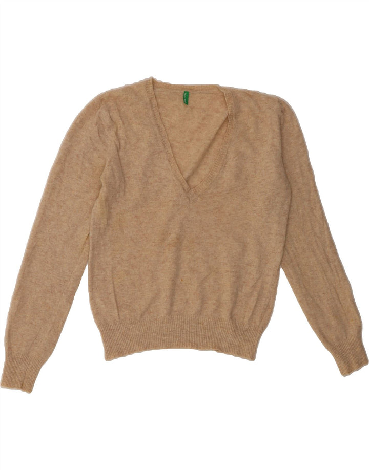 BENETTON Womens V-Neck Jumper Sweater UK 12 Medium Beige Vintage Benetton and Second-Hand Benetton from Messina Hembry 