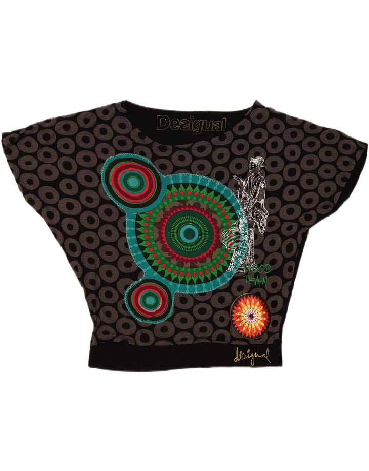 Desigual Γυναικεία Γραφική Μπλούζα Oversized Top UK 16 Large Black Geometric