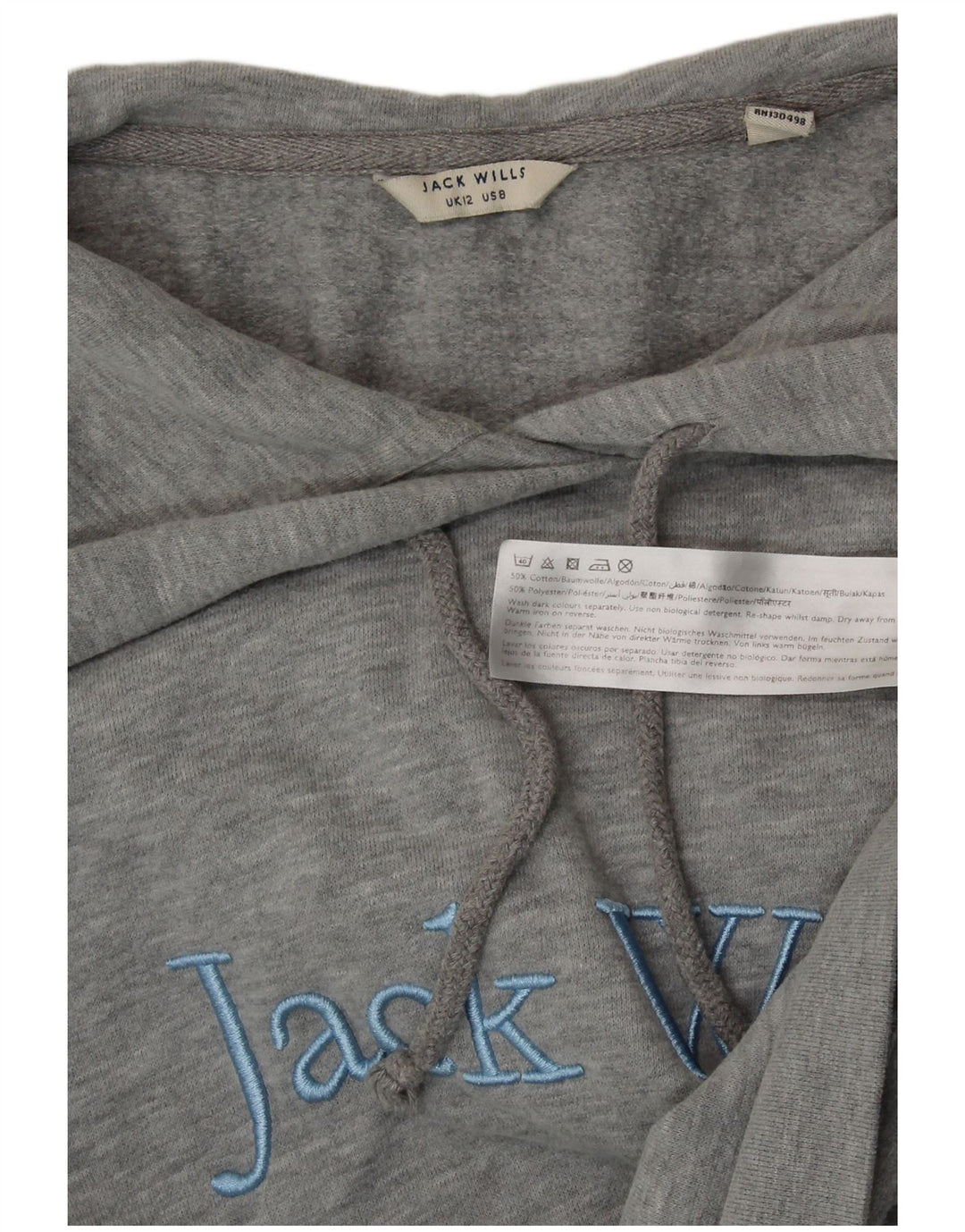 JACK WILLS Γυναικείο Crop Graphic Hoodie Jumper UK 12 Medium Grey Cotton