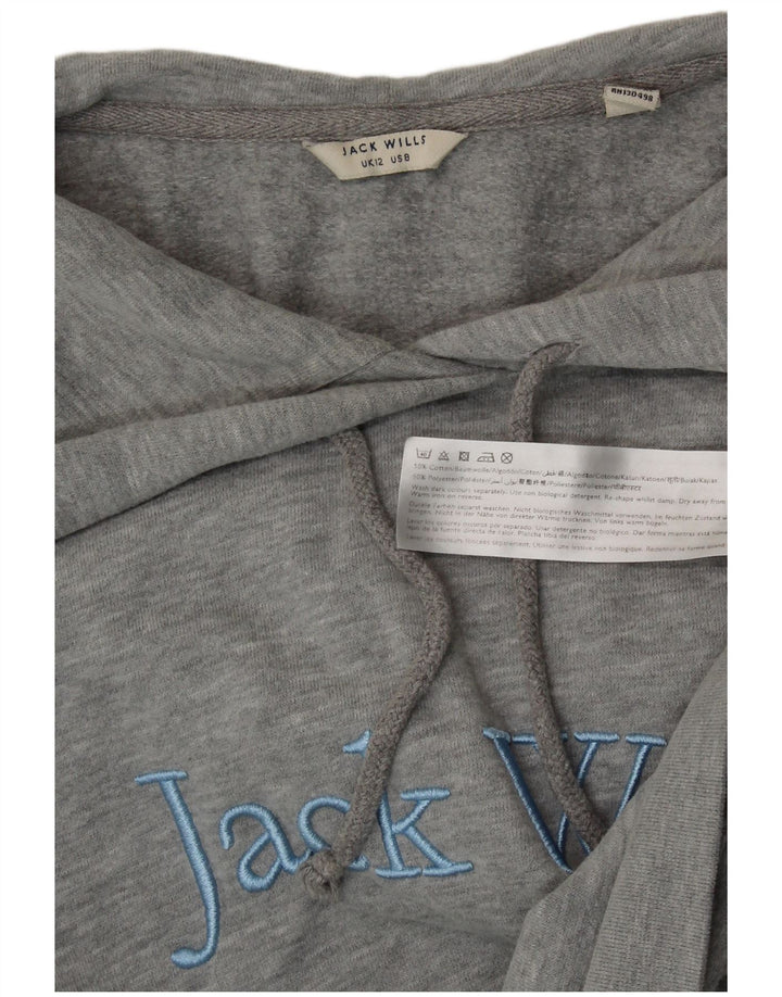 JACK WILLS Γυναικείο Crop Graphic Hoodie Jumper UK 12 Medium Grey Cotton