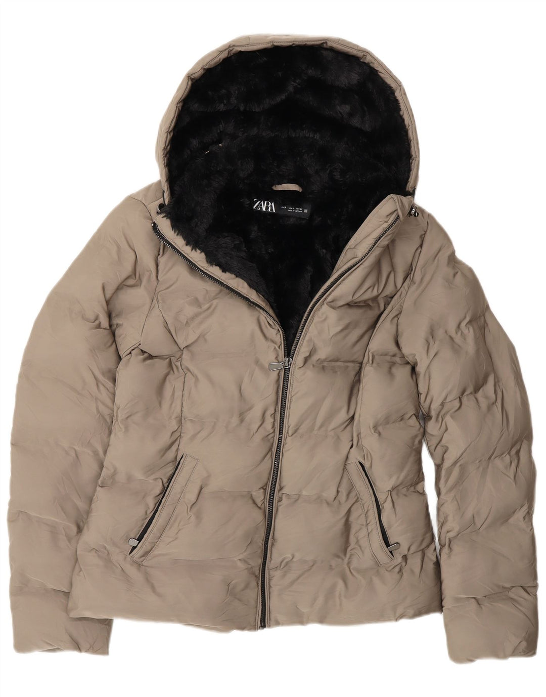 Zara Γυναικείο μπουφάν με κουκούλα Sherpa UK 10 Small Grey Polyester