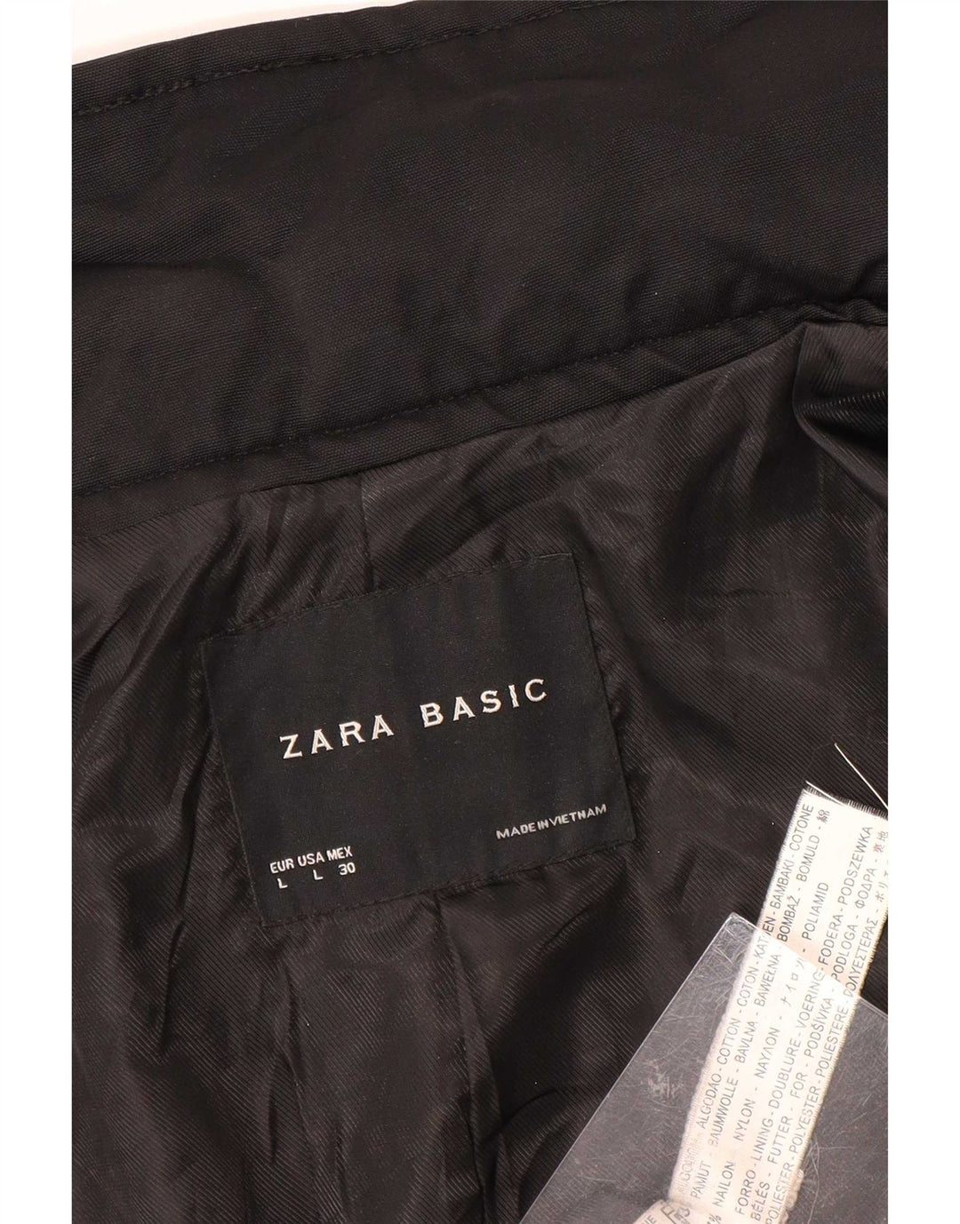 Zara Γυναικεία Κοντή Καμπαρντίνα UK 14 Large Μαύρο Βαμβακερό