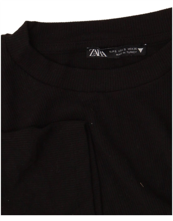 Zara Γυναικεία Μπλούζα Crop Top UK 8 Small Black