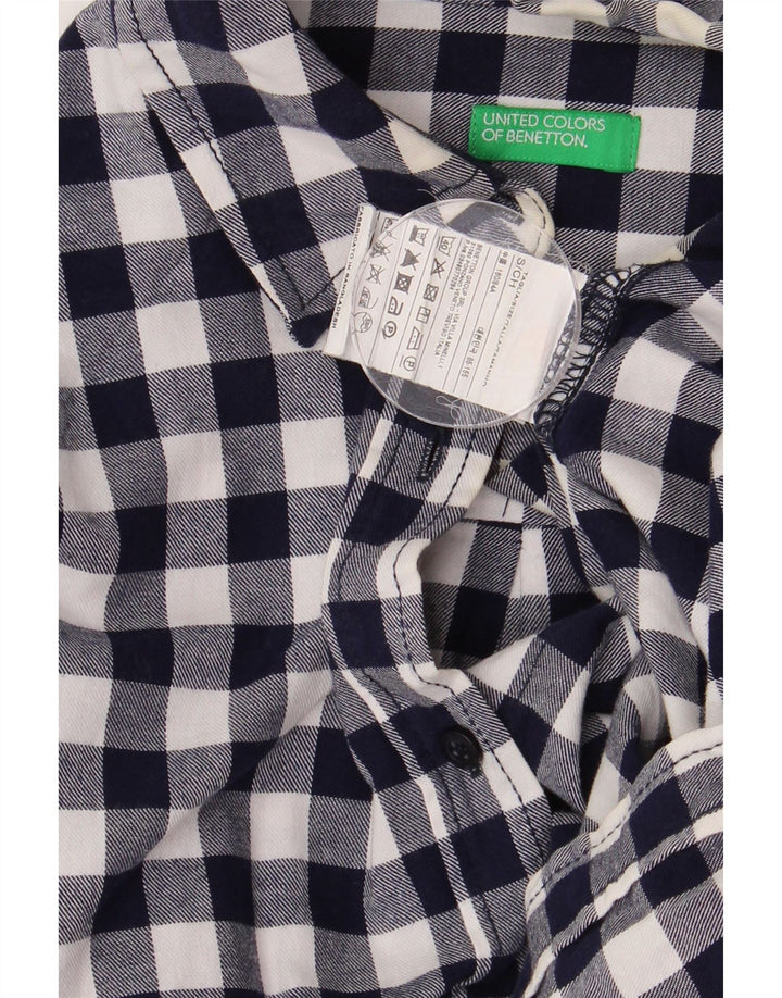 Benetton Γυναικείο Longline Flannel πουκάμισο UK 10 Small Navy Blue Gingham