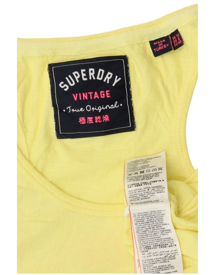 Superdry Γυναικείο γραφικό γιλέκο UK 12 μεσαίο κίτρινο βαμβακερό