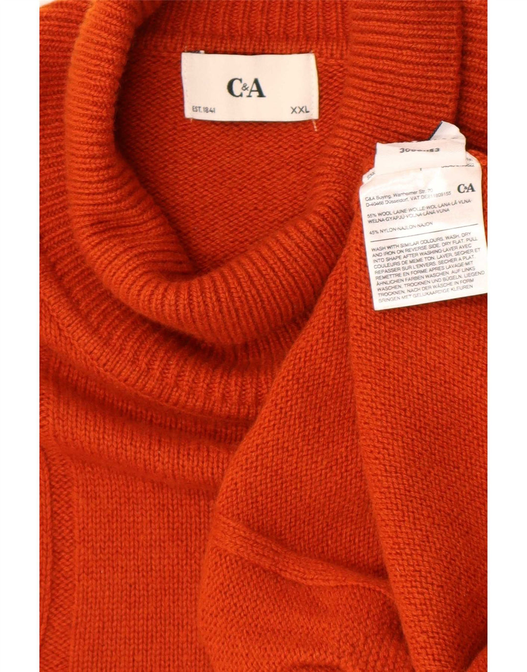 C&A Ανδρικό πουλόβερ με ρολό λαιμόκοψη 2XL μαλλί πορτοκαλί