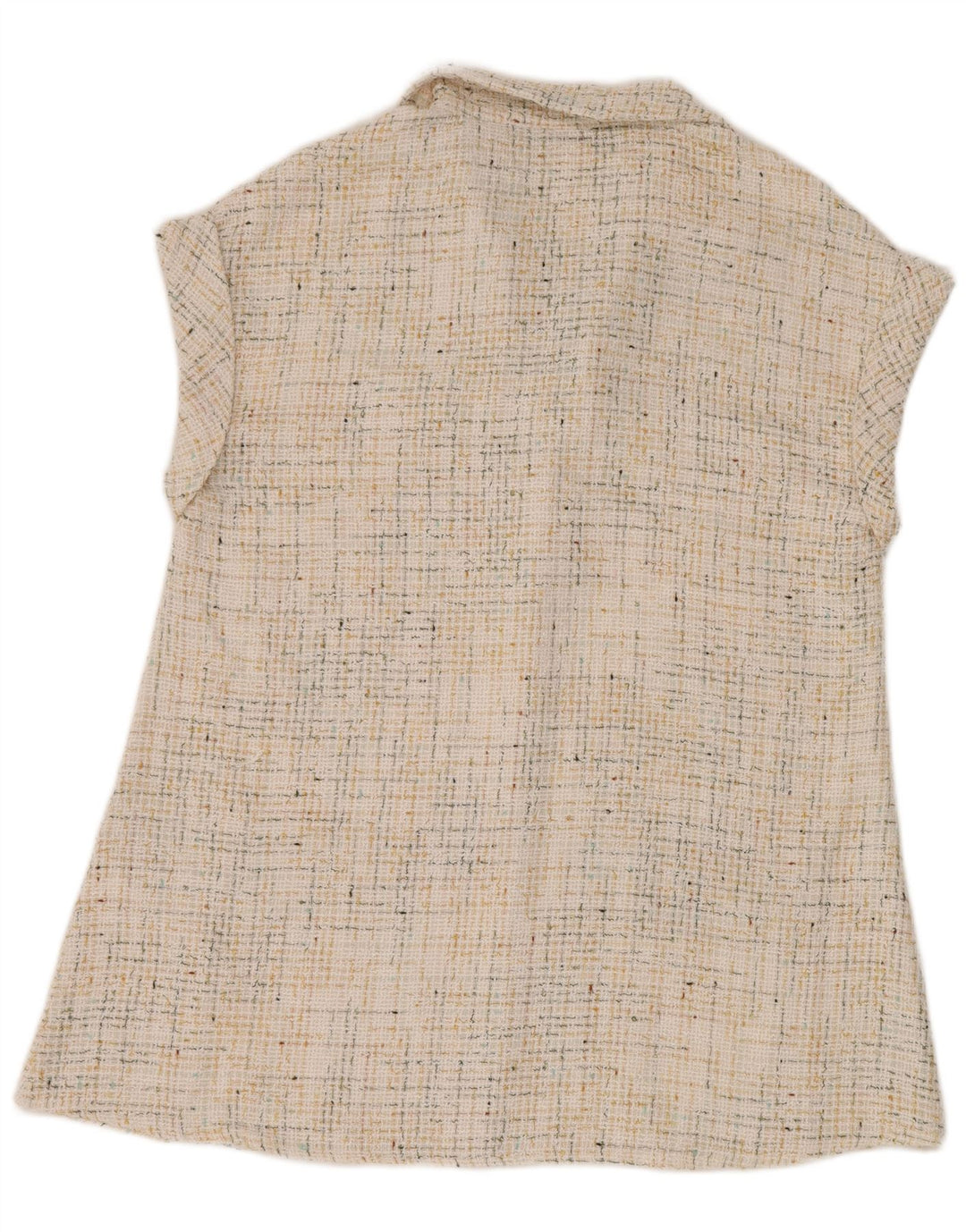 Zara γυναικείο αμάνικο μπλουζάκι πόλο UK 14 Medium Off White Flecked Polyester