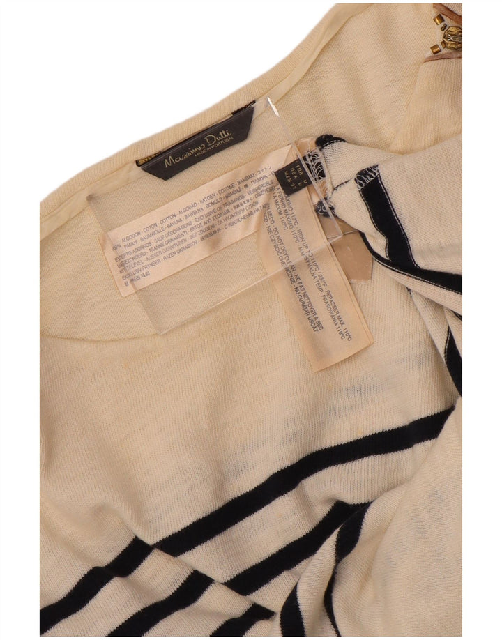 Massimo Dutti γυναικείο τοπ 3/4 μανίκι UK 12, μεσαίο σε ανοιχτό λευκό βαμβακερό ριγέ