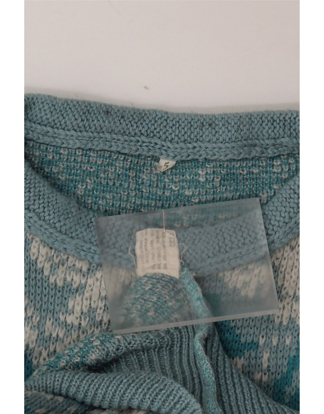 Vintage γυναικείο Abstract Pattern πουλόβερ με λαιμόκοψη UK 16 μεγάλο μπλε