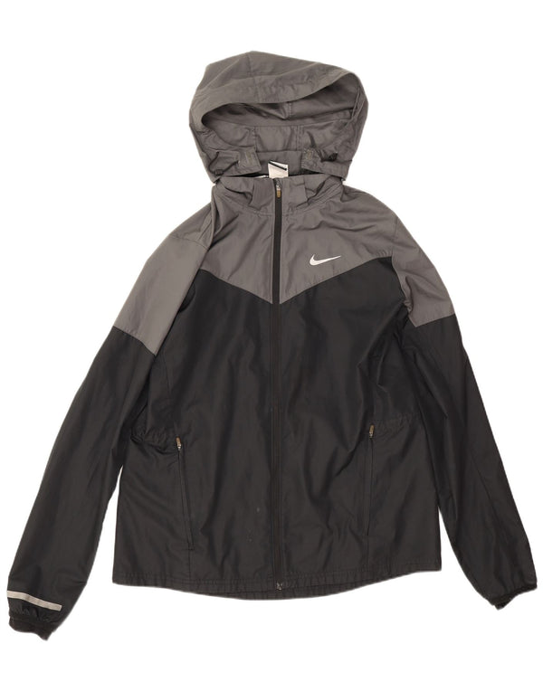 Nike γυναικείο μπουφάν βροχής με κουκούλα UK 16 Large Grey Colorblock Polyester