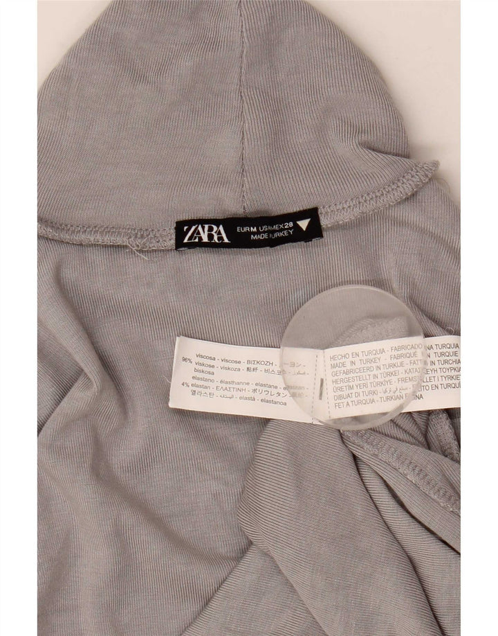Zara Γυναικείο Crop Top Μακρυμάνικο UK 12 Μεσαίο Γκρι Βισκόζη