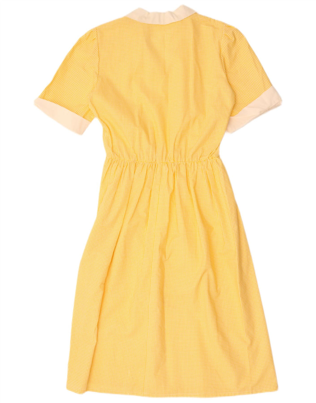 Vintage γυναικείο φόρεμα A-Line UK 12 Medium Yellow Gingham