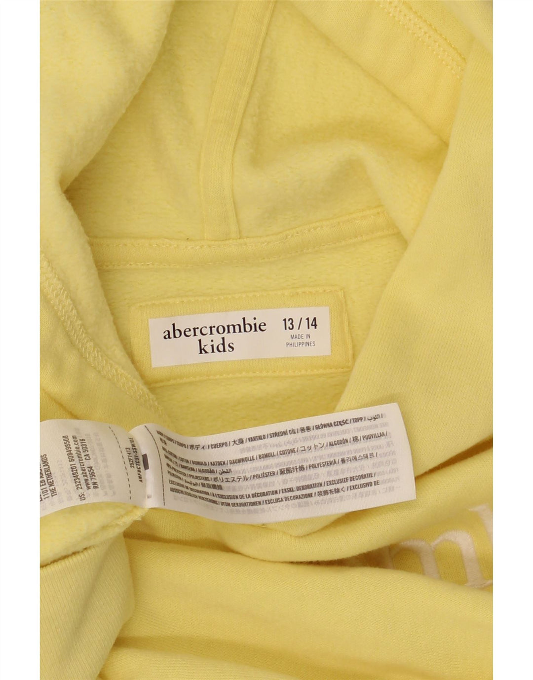 ABERCROMBIE & FITCH Γραφικό μπλουζάκι με κουκούλα 13-14 ετών, κίτρινο βαμβάκι