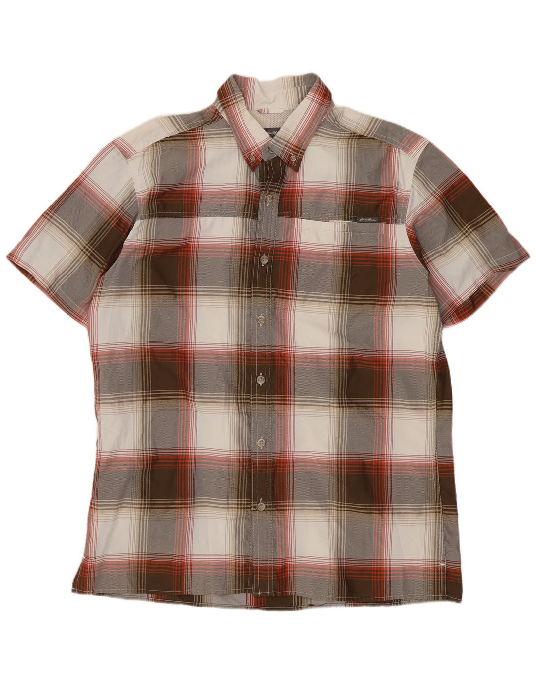 Ανδρικό κοντομάνικο πουκάμισο Eddie Bauer, μεσαίο γκρι, καρό πολυεστέρα