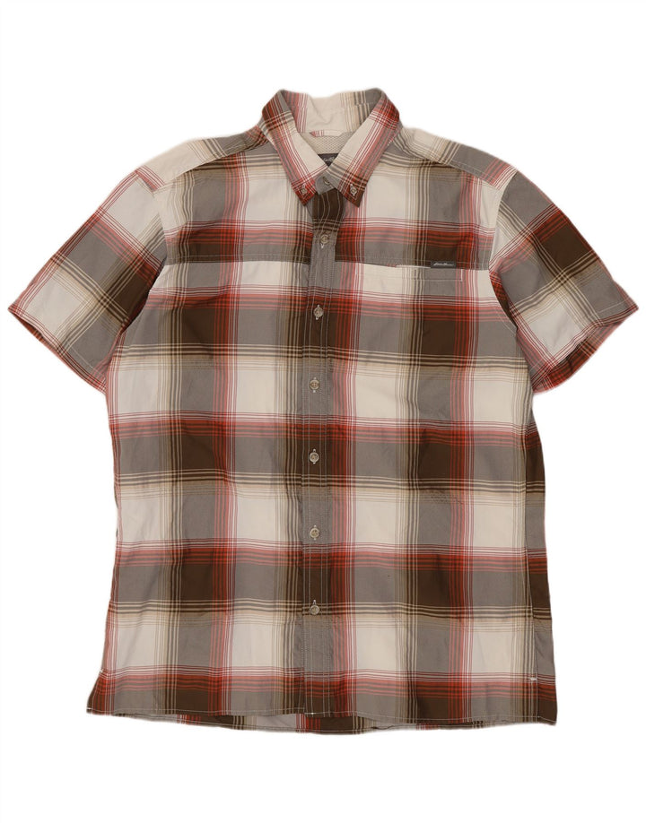 Ανδρικό κοντομάνικο πουκάμισο Eddie Bauer, μεσαίο γκρι, καρό πολυεστέρα