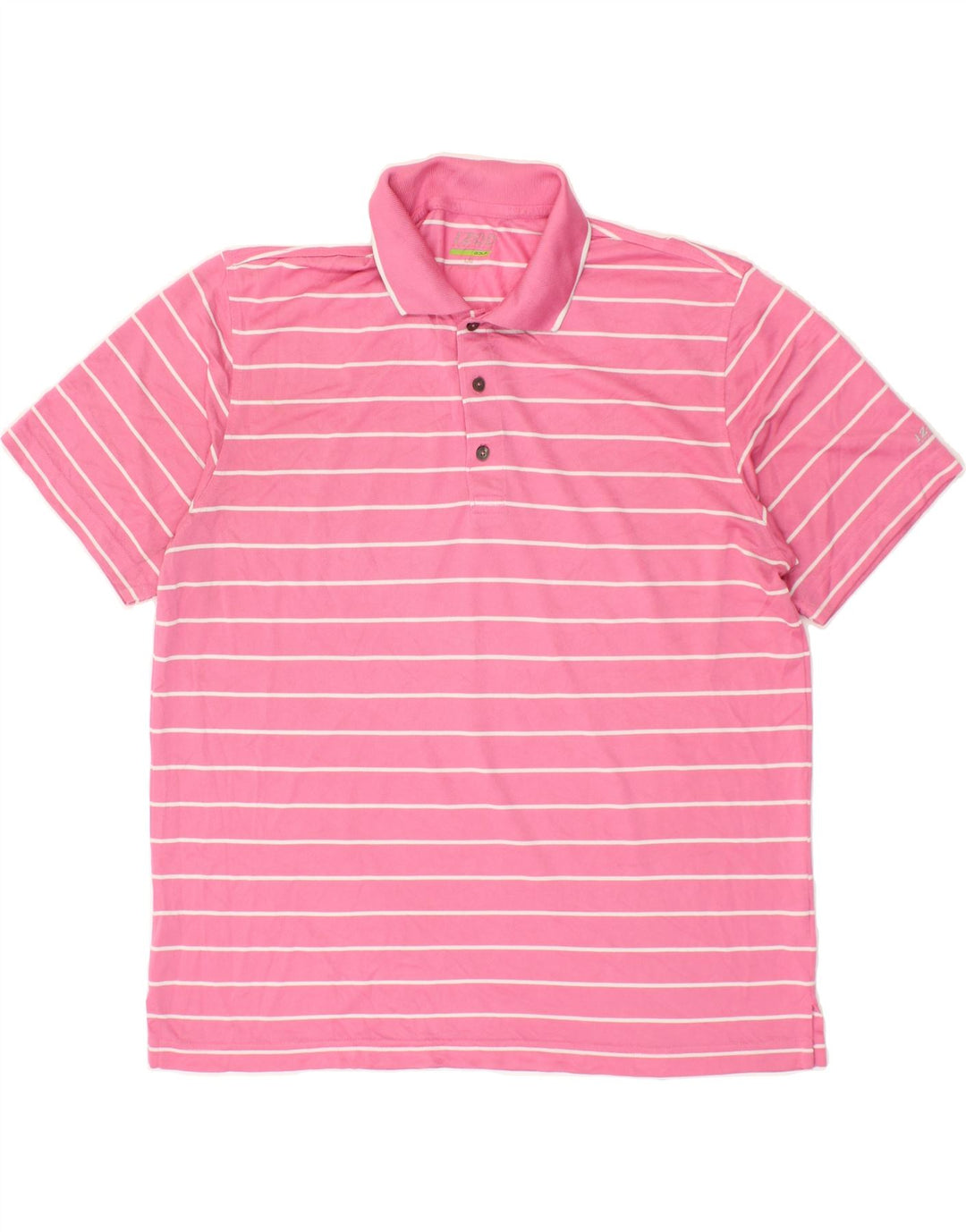 IZOD Mens Polo Shirt Large Pink Striped Polyester Vintage Izod and Second-Hand Izod from Messina Hembry 