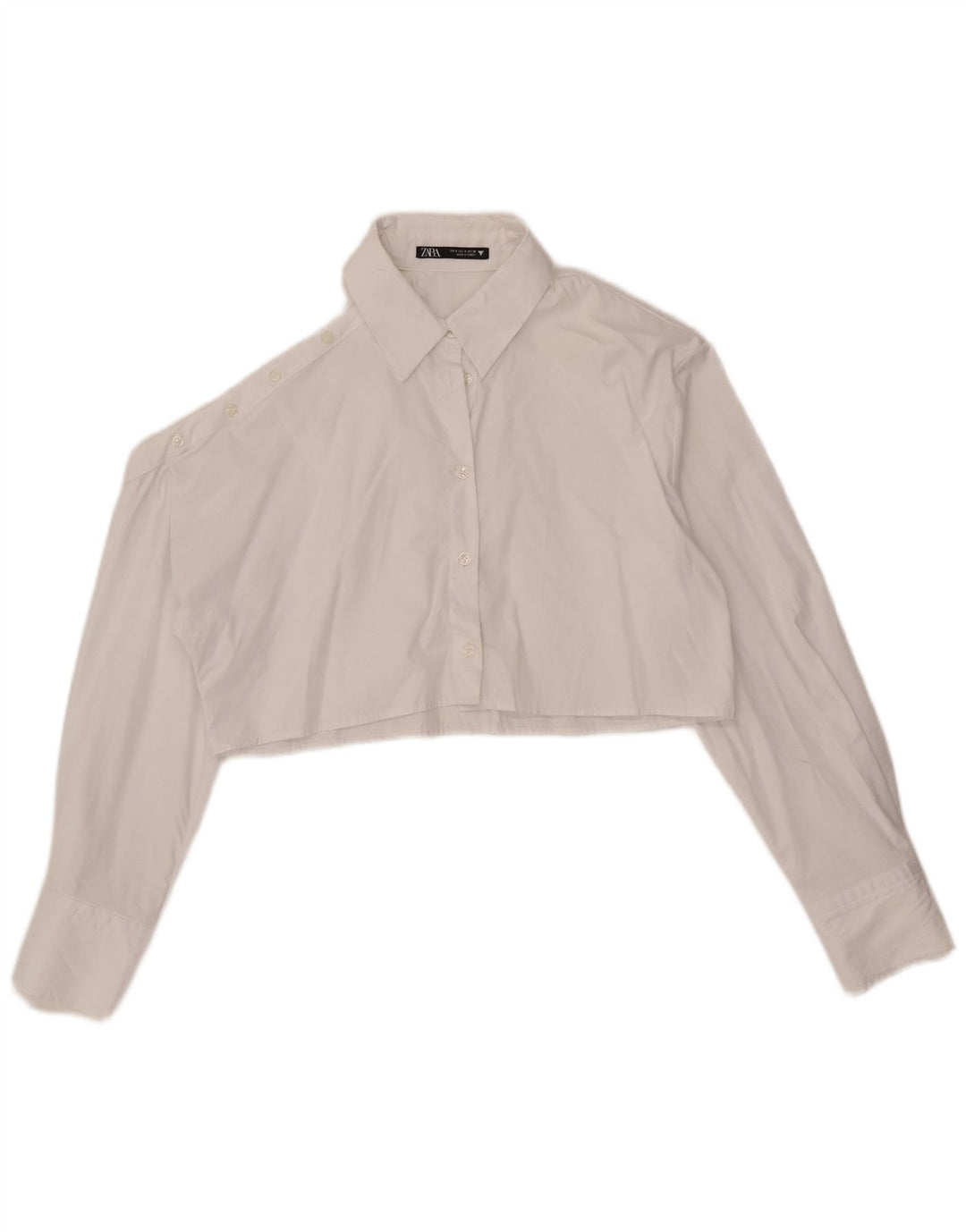Zara Γυναικείο πουκάμισο Oversized Crop Μπλούζα UK 10 Small White Βαμβακερό