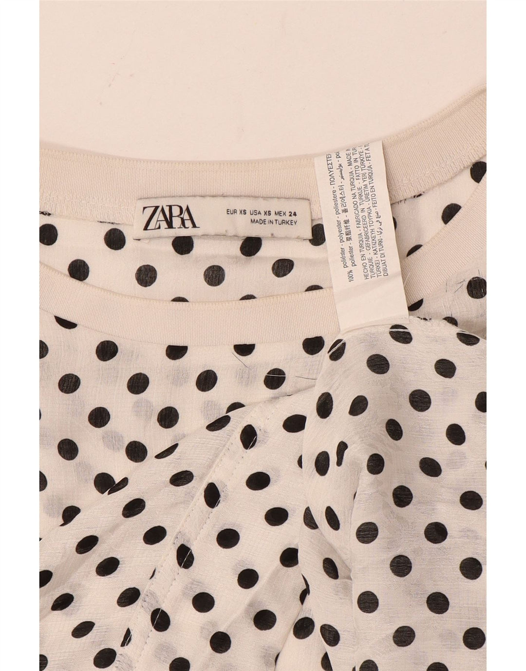 Zara Γυναικεία Μπλούζα Oversized Top UK 6 XS Λευκός πολυεστέρας πουά