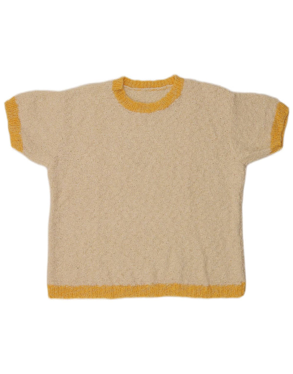Vintage γυναικείο πουλόβερ με λαιμόκοψη UK 14 Large Beige Colourblock
