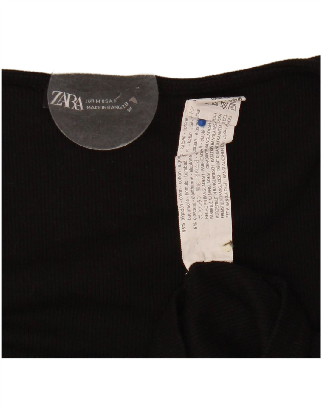 Zara Γυναικεία Crop Μπροστινή Γραβάτα Μακρυμάνικο UK 12 Μέτριο Βαμβακερό μαύρο