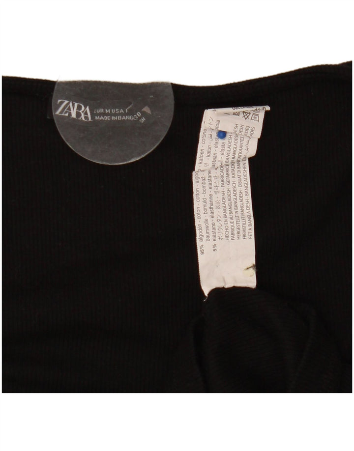 Zara Γυναικεία Crop Μπροστινή Γραβάτα Μακρυμάνικο UK 12 Μέτριο Βαμβακερό μαύρο