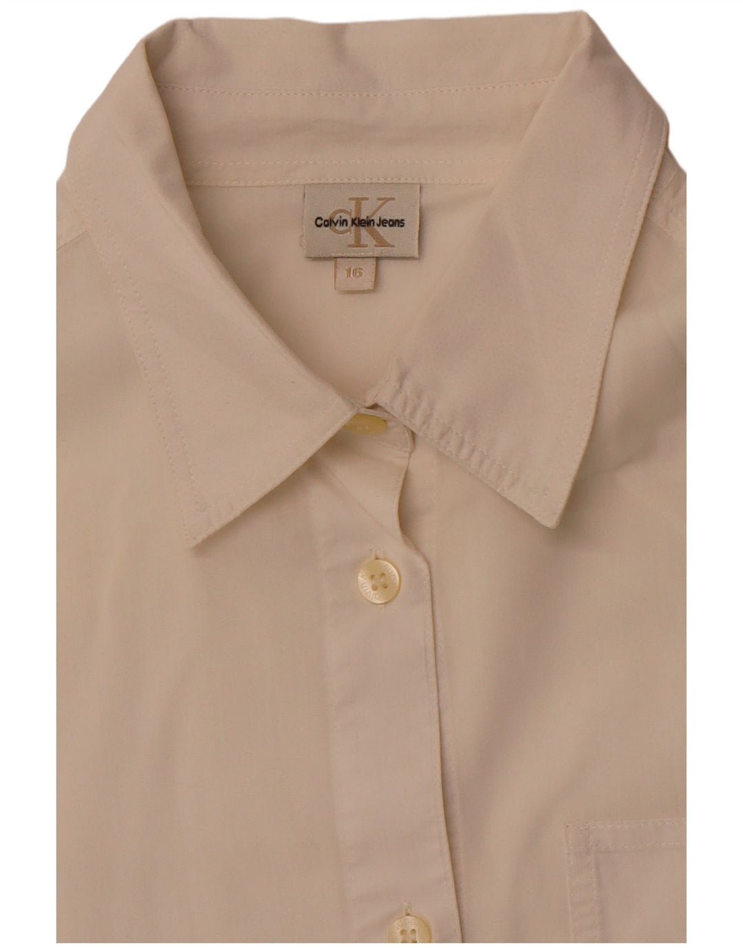 CALVIN KLEIN JEANS Γυναικείο πουκάμισο 3/4 μανίκι UK 16 μεγάλο σε ανοιχτό λευκό