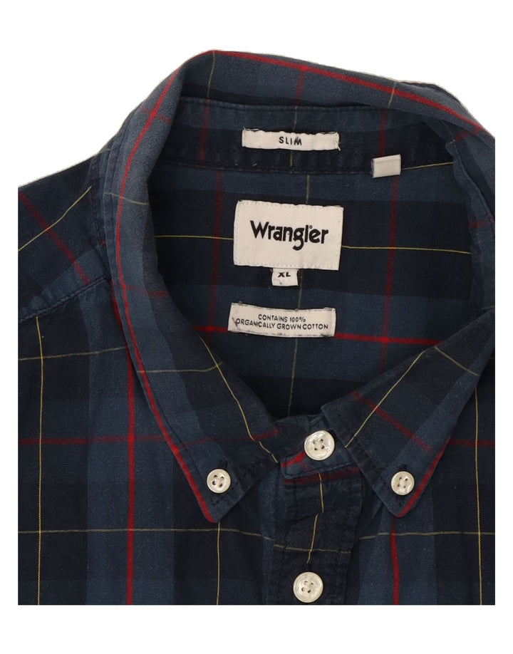 WRANGLER Mens Slim Shirt XL Navy Blue Check Cotton Vintage Wrangler and Second-Hand Wrangler from Messina Hembry 