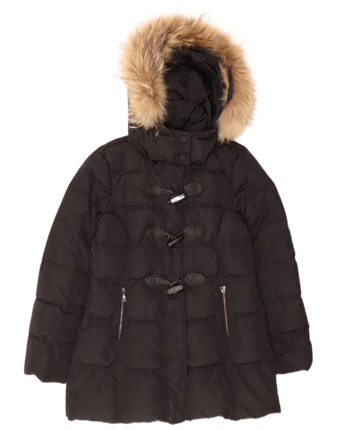 Marella Γυναικείο παλτό EMME με κουκούλα Duffle UK 12 μεσαίο μαύρο πολυεστέρα