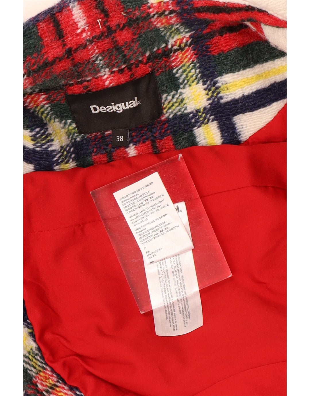 Desigual Γυναικείο Παλτό με διπλό στήθος EU 38 Μεσαίο Κόκκινο Check Polyester