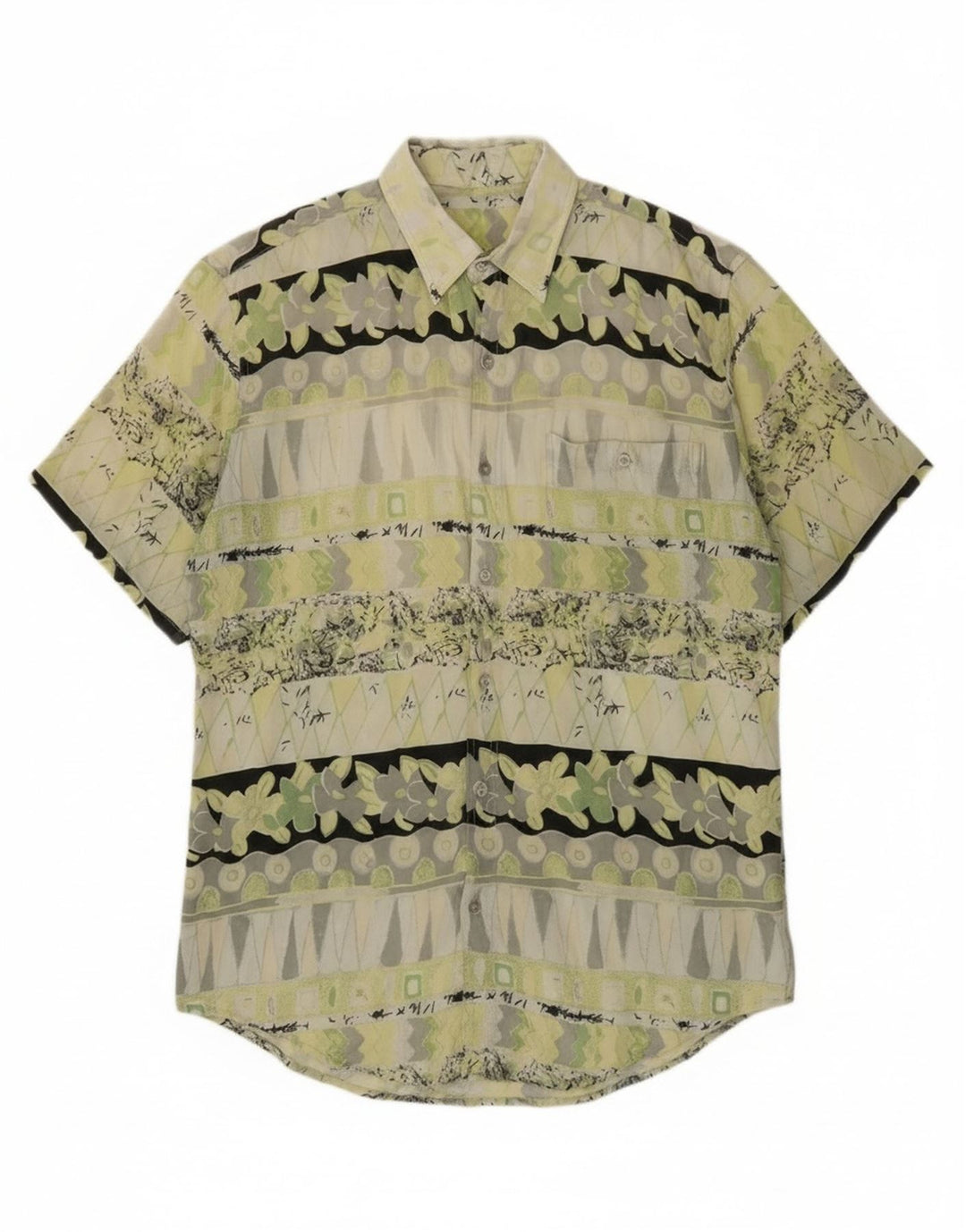 Vintage Ανδρικό κοντομάνικο πουκάμισο Μεσαίο πράσινο γεωμετρικό