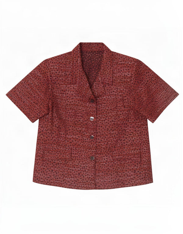Vintage γυναικείο κοντομάνικο μπλούζα UK 12 Medium Maroon Animal Print