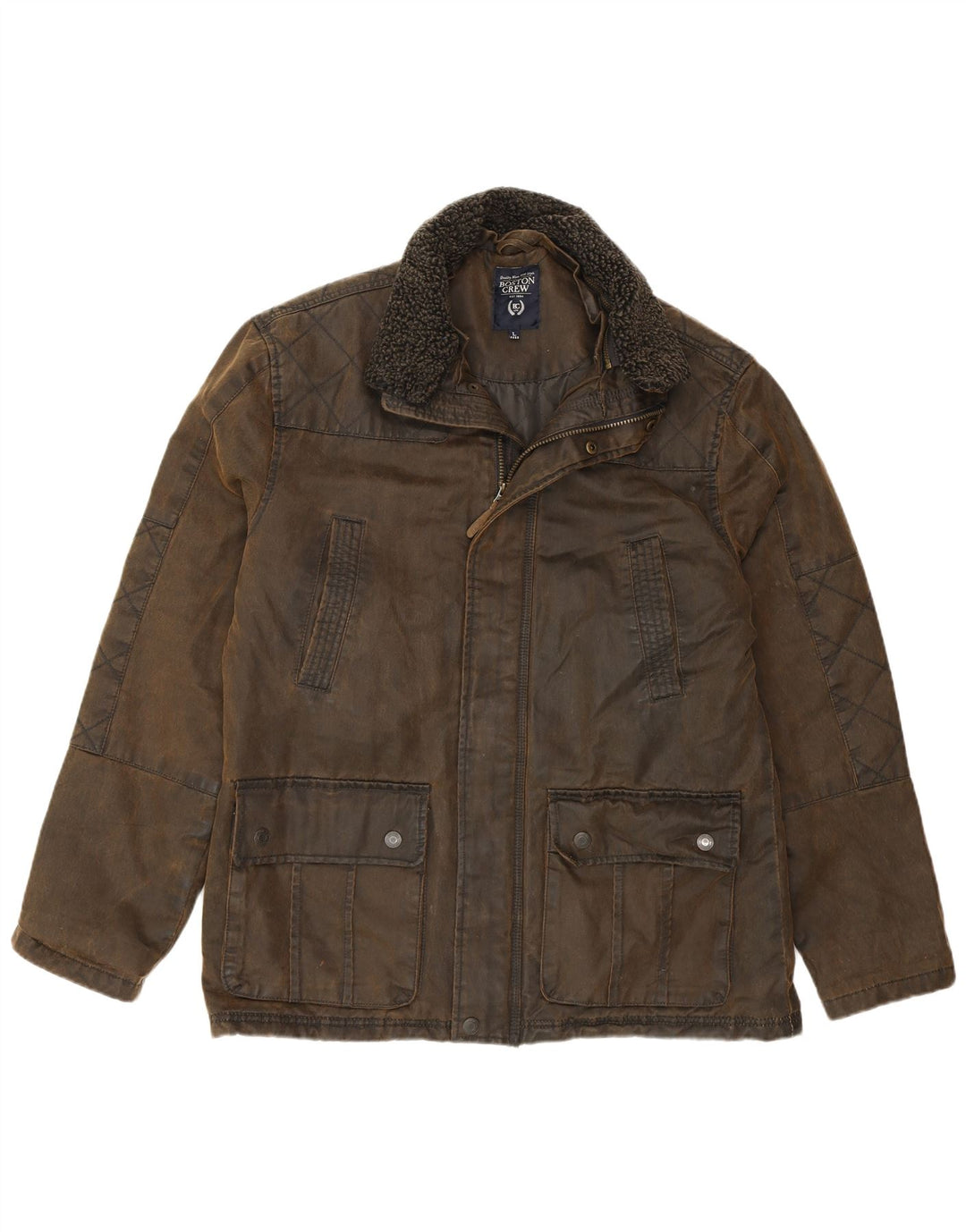 BOSTON CREW Ανδρικό κερωμένο βαμβακερό μπουφάν UK 40 μεγάλο χακί βαμβάκι