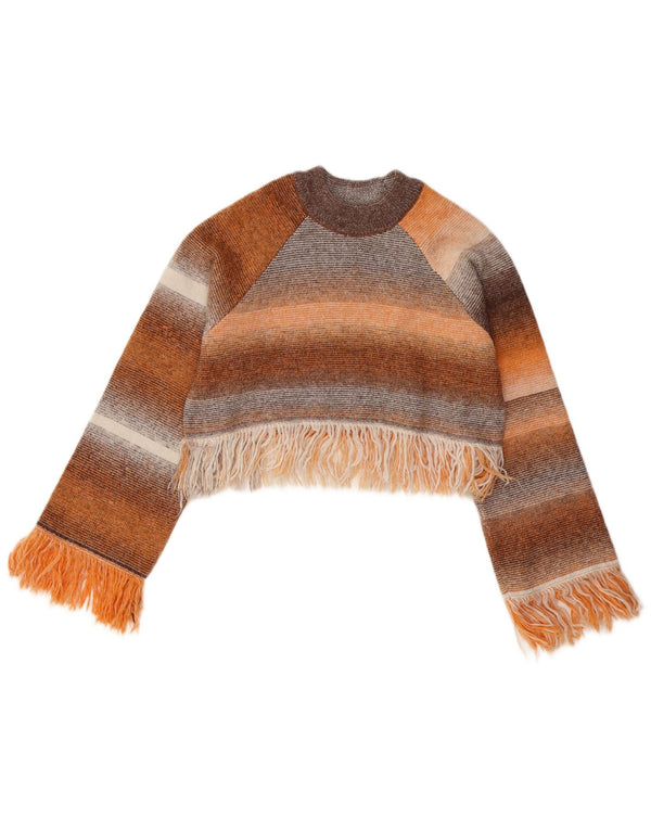 ZARA Womens Loose Fit Crew Neck Jumper Sweater UK 10 Small Orange Striped