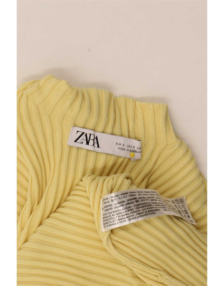Zara Γυναικείο Crop Top Μακρυμάνικο UK 8 Μικρή Κίτρινη Βισκόζη