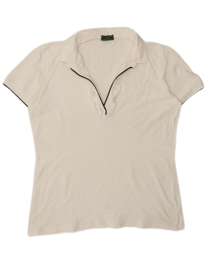 Fred Perry Γυναικείο βολάν μπλουζάκι μπροστινό πόλο UK 20 2XL Λευκό