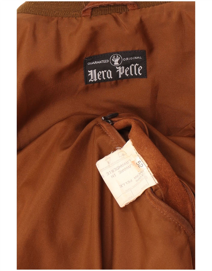Vintage Ανδρικό Suede Bomber Jacket IT 52 XL Καφέ Δερμάτινο Ρετρό