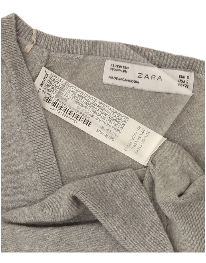 Γυναικείο πουλόβερ ZARA Crop με V λαιμόκοψη UK 10 μικρό γκρι βαμβακερό