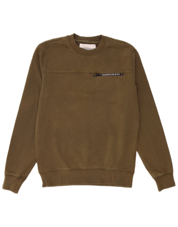 Calvin Klein Jeans Mens Graphic Sweatshirt Jumper Small Khaki Cotton